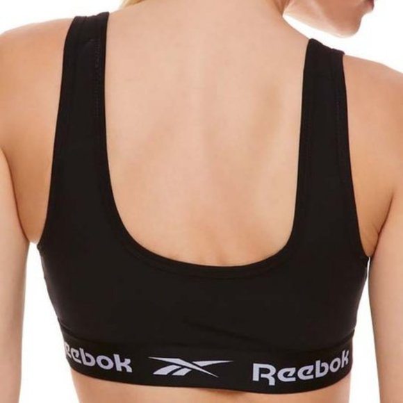 NWT Reebok Black Logo Effortless Bra Size Small Black/White - Picture 4 of 12